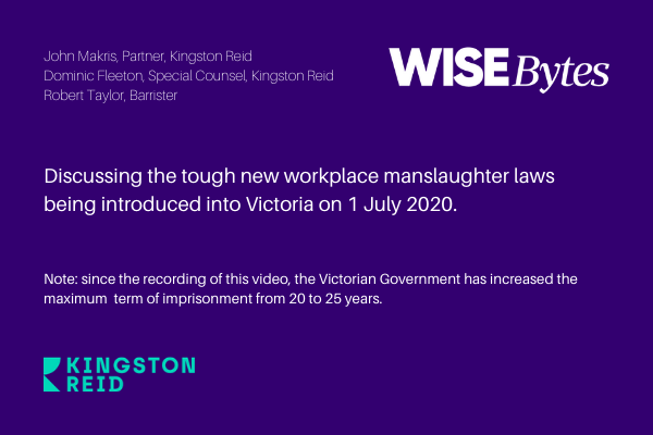 Introduction of new workplace manslaughter laws into Victoria